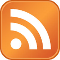 Weißes Funk-Symbol auf orangem Hintergrund. Dies ist das Logo für den RSS-Feed.