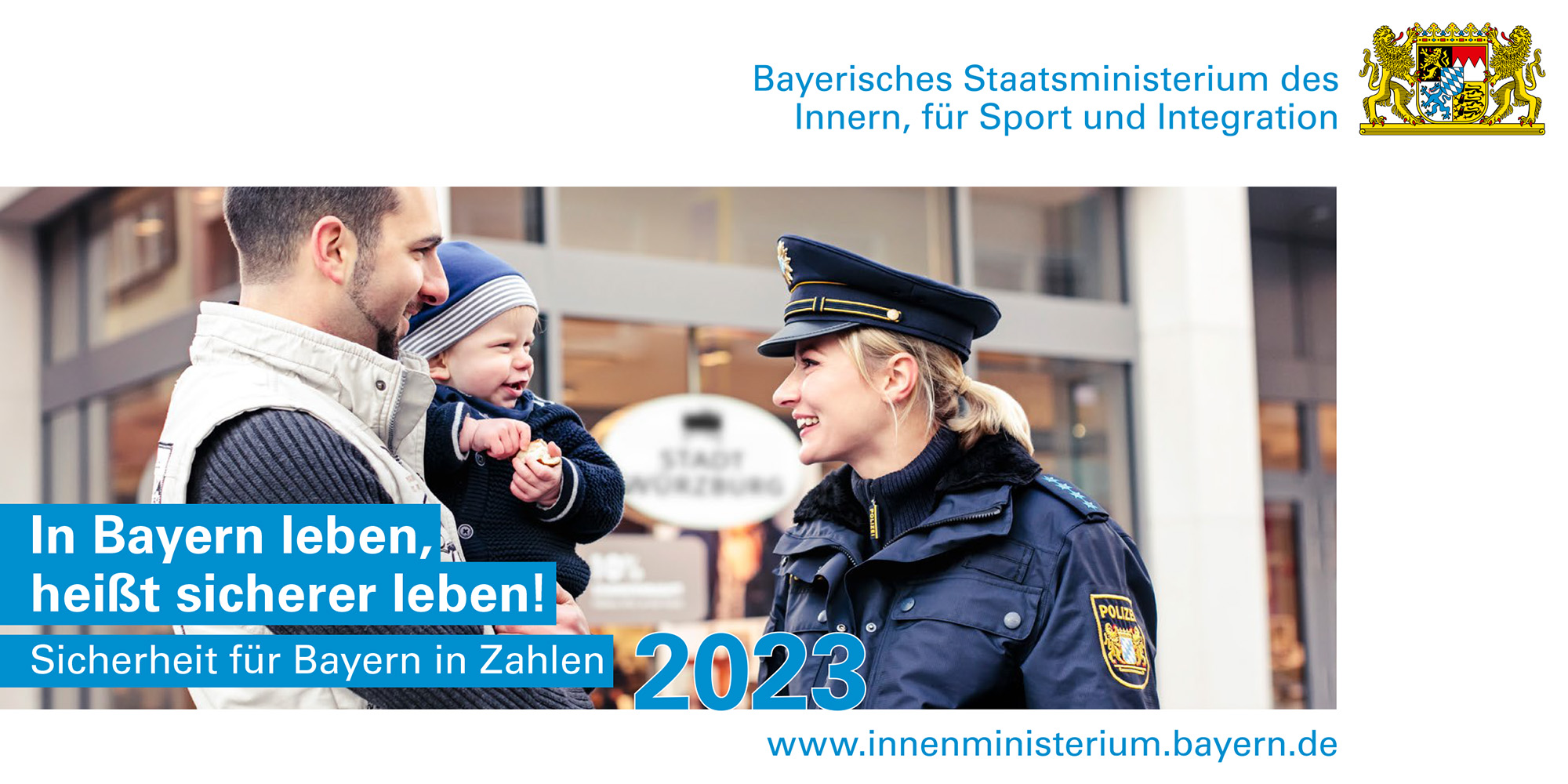 Broschüren-Cover: Sicherheit für Bayern in Zahlen 2023. In Bayern leben, heißt sicherer leben!