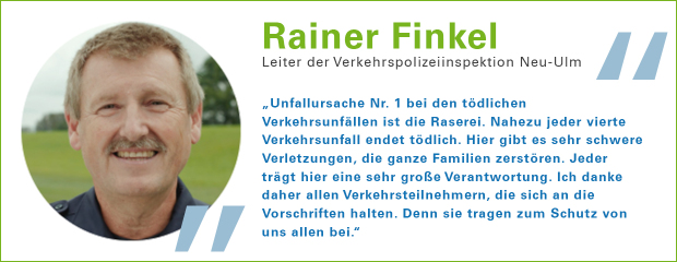 Portrait und Zitat Rainer Finkel, Leiter der Verkehrspolizeiinspektion Neu-Ulm